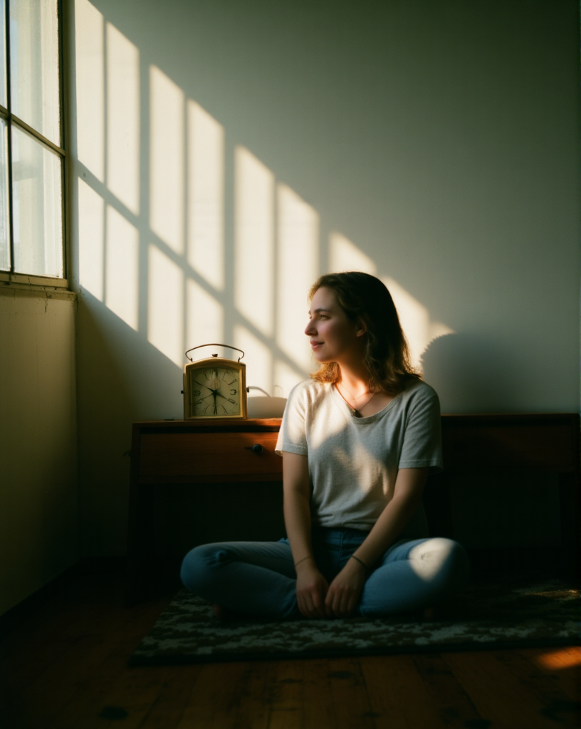 vrouw in zonlicht bij het raam